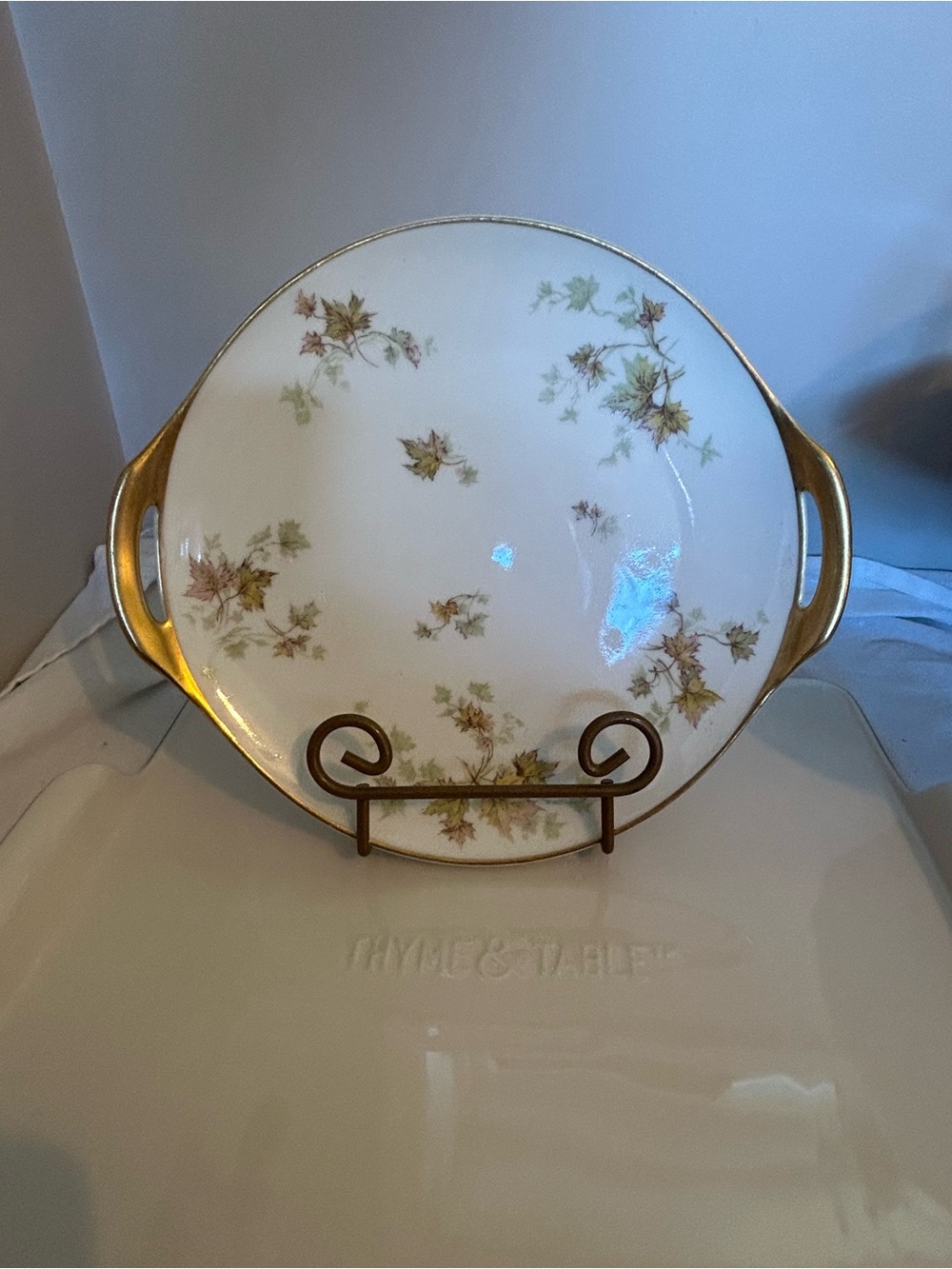 Haviland Limoges Porcelain handled cake plate with Autumn Leaf Motif